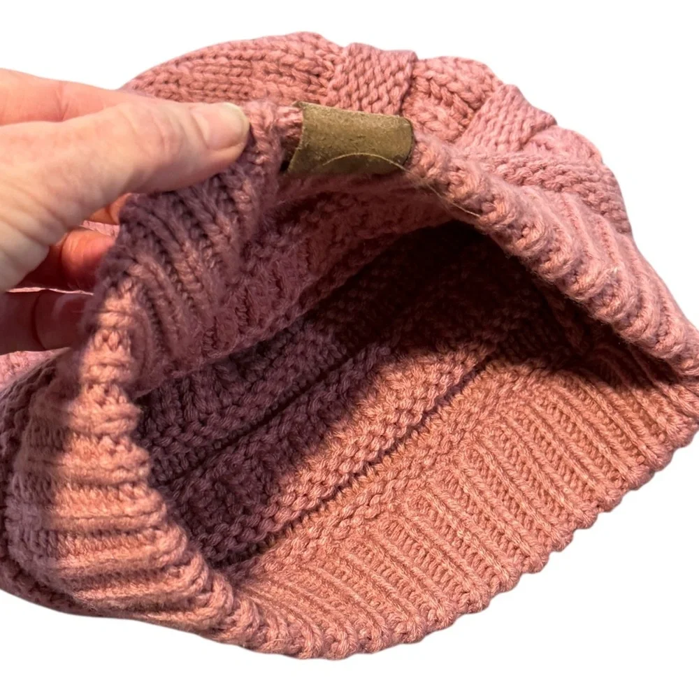 C.C. Slouchy Thick Warm Knit Cap Beanie Dusty Rose Soft Chunky Knit